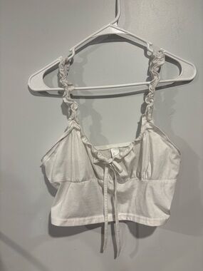 H&M White Ruffle Strap Crop Tank Top